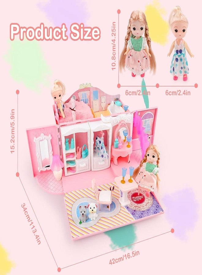 RABJET Kids Dollhouse Playset Portable Dollhouse Toy Girls Pretend Playhouse with Furniture & Figures 2 in 1 Playhouse Set Birthday Gifts for Age 3-6 Year Old Kindergarten Toddlers Preschoolers - Image 4